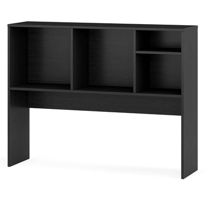 Computer Desktop Bookcase with 4 Cubbies and Open Back Compartment-Black