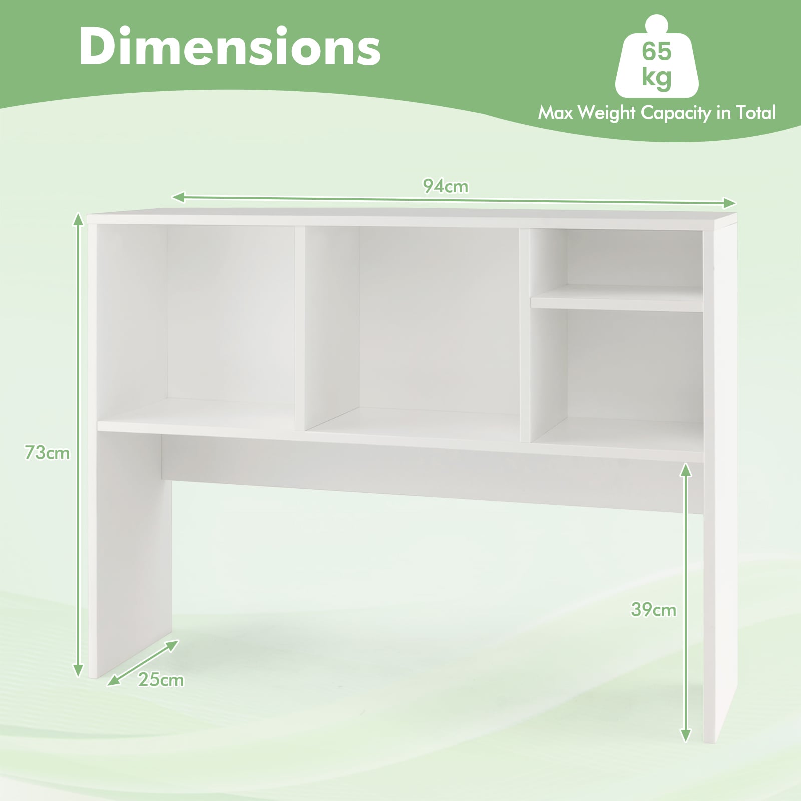 Computer Desktop Bookcase with 4 Cubbies and Open Back Compartment-White