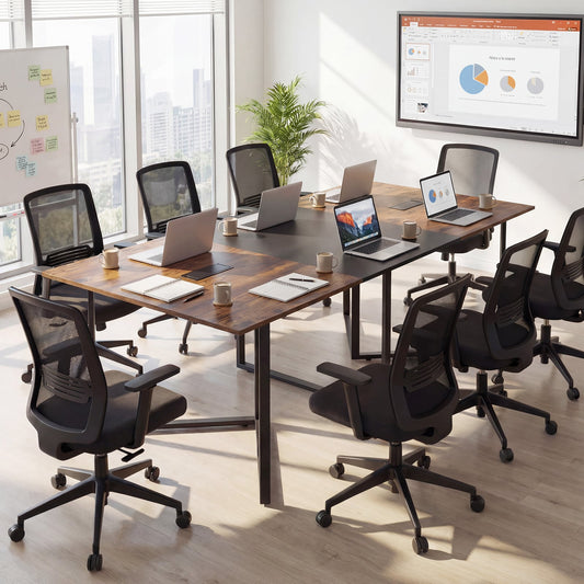 180 CM Conference Table with 2 Cable Grommets for Meeting Room Office-Rustic Brown
