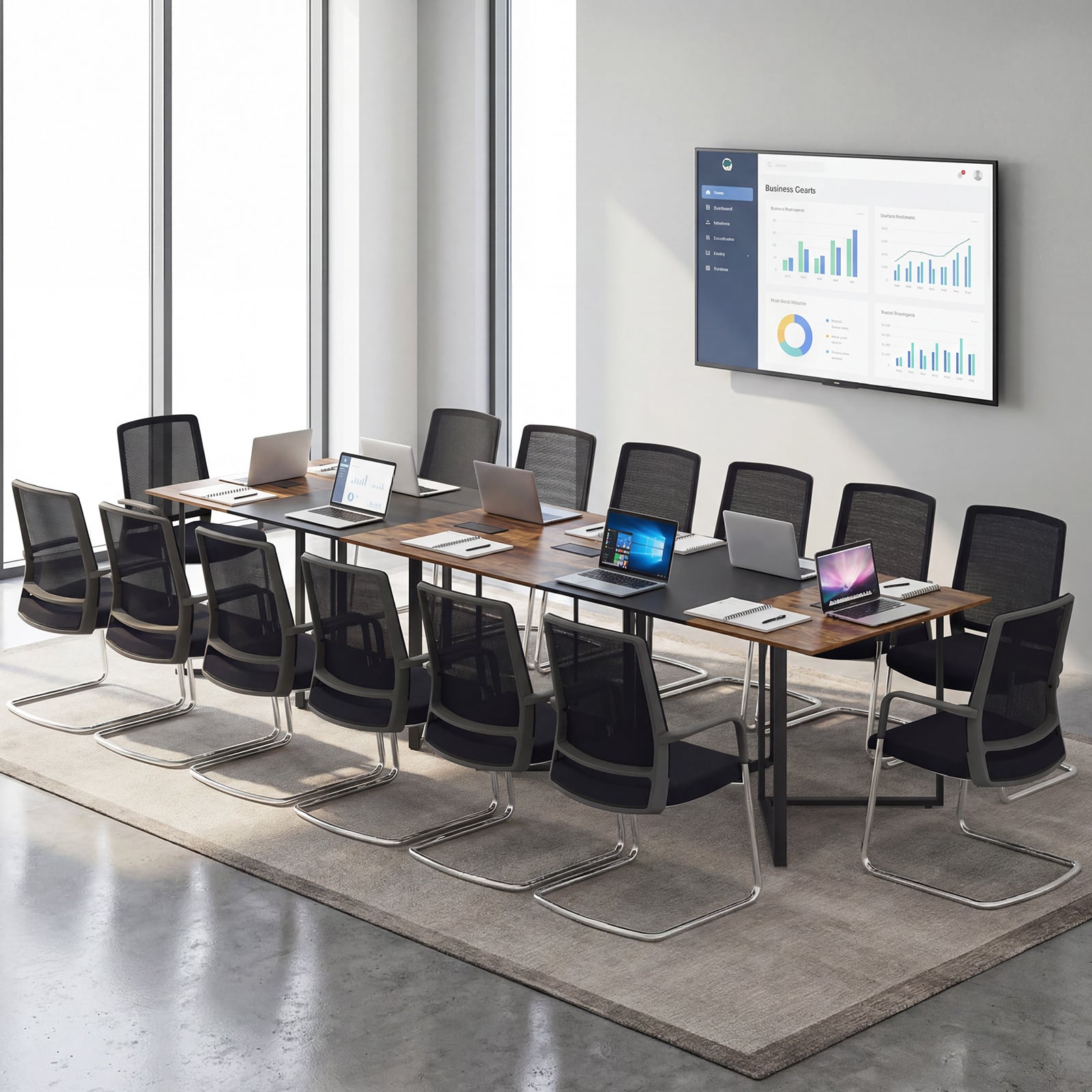 180 CM Conference Table with 2 Cable Grommets for Meeting Room Office-Rustic Brown