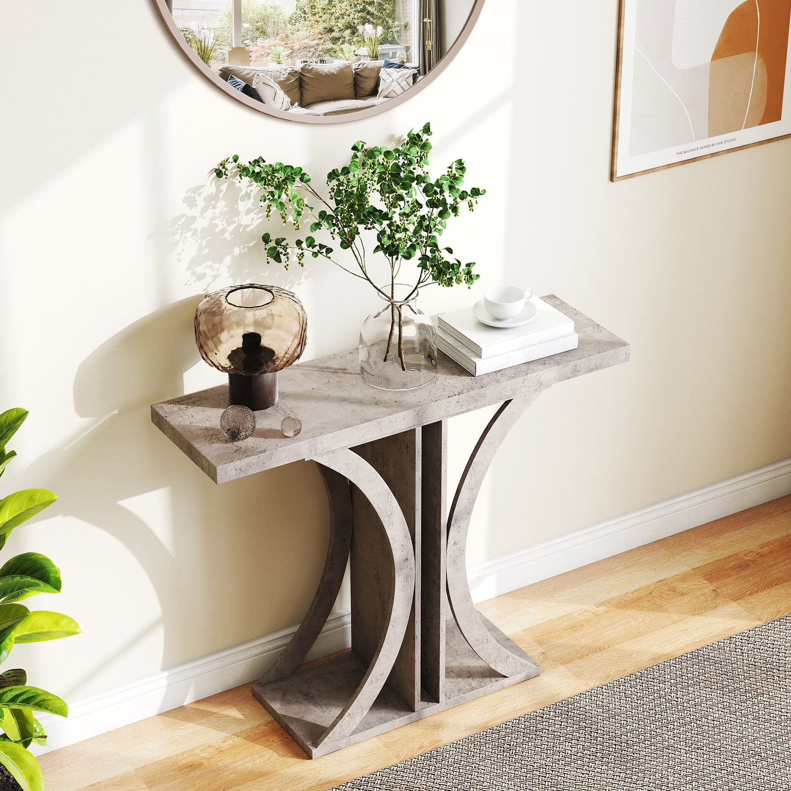 Console Table 100 cm Rectangular Entryway Table with Geometric Frame-Grey