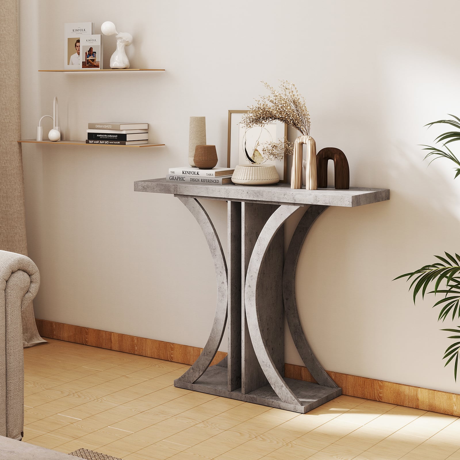 Console Table 100 cm Rectangular Entryway Table with Geometric Frame-Grey