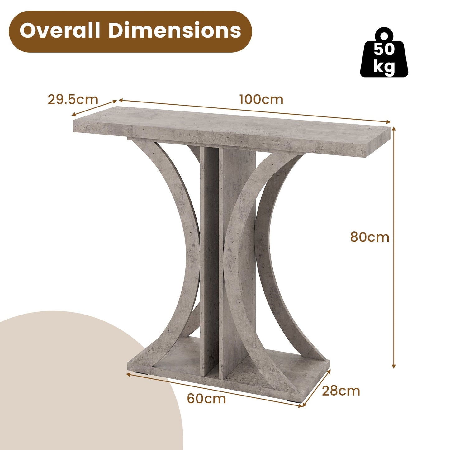 Console Table 100 cm Rectangular Entryway Table with Geometric Frame-Grey