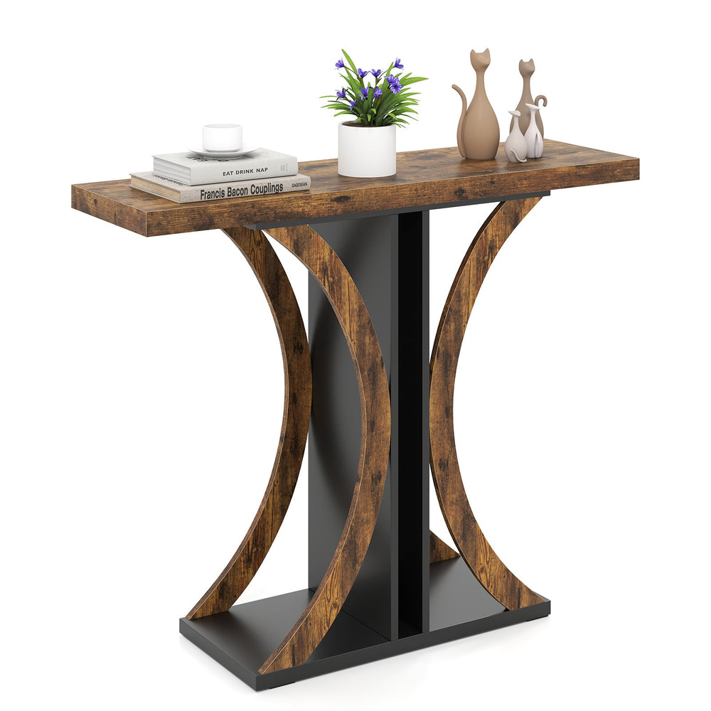 Console Table 100 cm Rectangular Entryway Table with Geometric Frame-Rustic Brown