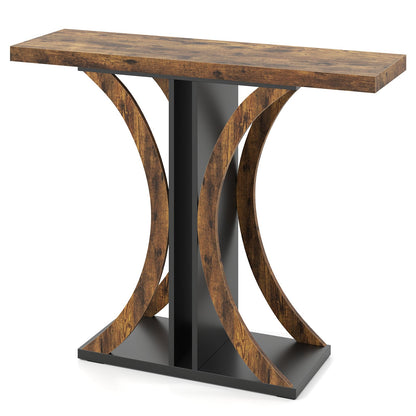 Console Table 100 cm Rectangular Entryway Table with Geometric Frame-Rustic Brown
