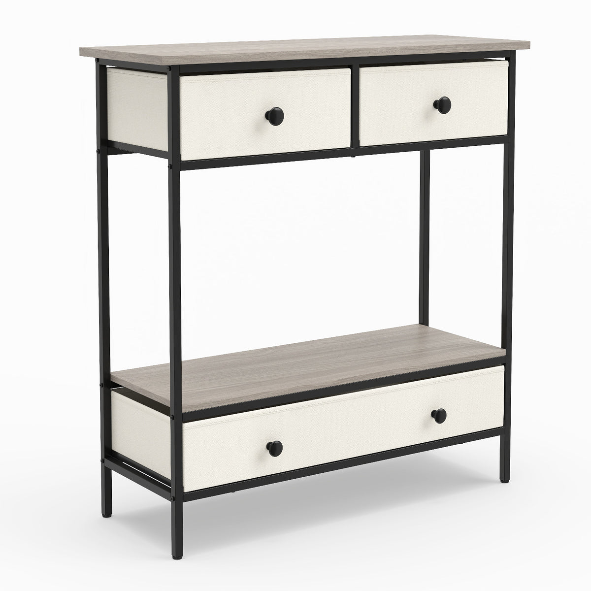 Console Table Industrial Entryway Table with 3 Fabric Drawers-Grey