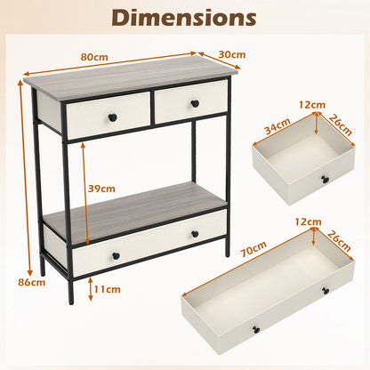 Console Table Industrial Entryway Table with 3 Fabric Drawers-Grey