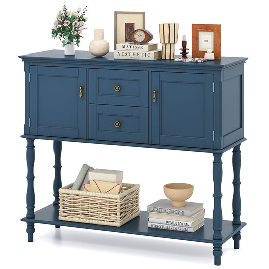 Console Table with 2 Drawers and 2 Door Cabinets for Entryway-Blue