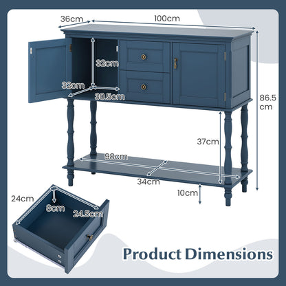 Console Table with 2 Drawers and 2 Door Cabinets for Entryway-Blue