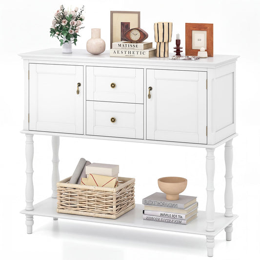 Console Table with 2 Drawers and 2 Door Cabinets for Entryway-White