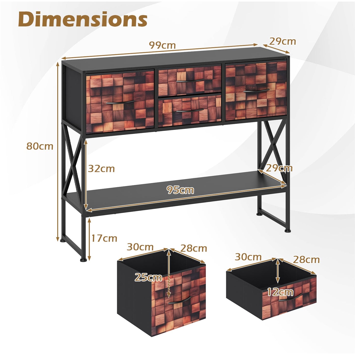 Console Table with 4 Fabric Drawers Shelf and Metal Frame-Coffee