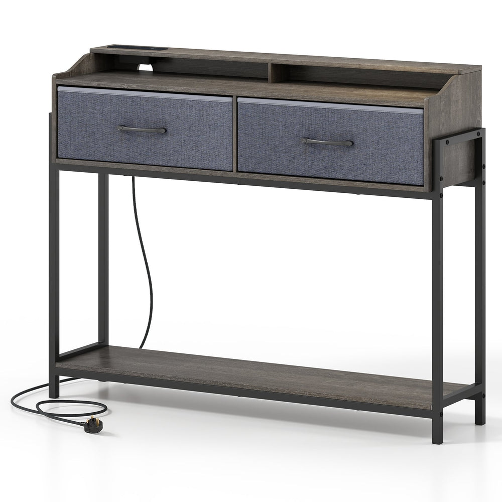 Console Table with Charging Station 110cm Entryway Table with 2 Drawers-Grey