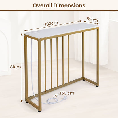 Console Table with Charging Station and Power Outlets for Hallway-White