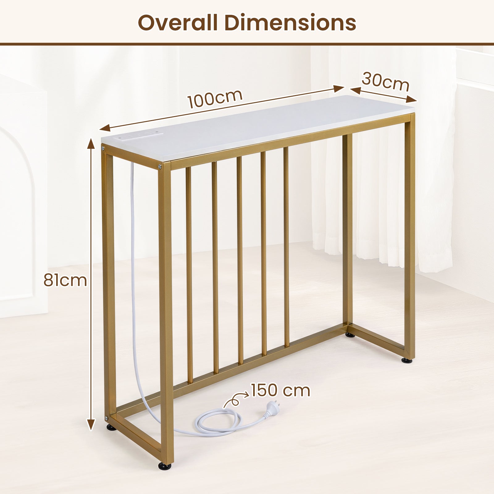 Console Table with Charging Station and Power Outlets for Hallway-White