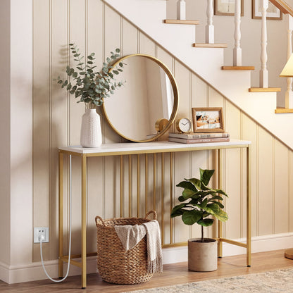 Console Table with Charging Station and Power Outlets for Hallway-White