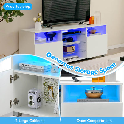 Console TV Stand for TVs up to 65" with LED Lights and 2 Doors-White