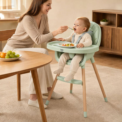 Convertible High Chair for Babies and Toddlers 5-Point Harness Dishwasher Safe Frame-Green