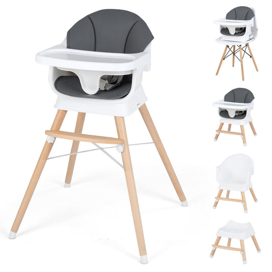 Convertible High Chair for Babies and Toddlers with Adjustable Tray-Grey