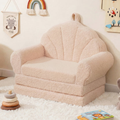 Convertible Kids Sofa 2-in-1 Fold out Toddler Couch Chair to Lounger Bed-Beige