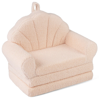 Convertible Kids Sofa 2-in-1 Fold out Toddler Couch Chair to Lounger Bed-Beige