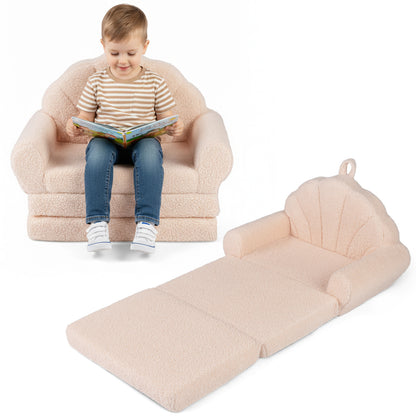 Convertible Kids Sofa 2-in-1 Fold out Toddler Couch Chair to Lounger Bed-Beige