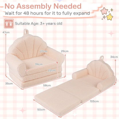 Convertible Kids Sofa 2-in-1 Fold out Toddler Couch Chair to Lounger Bed-Beige