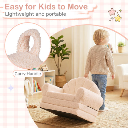 Convertible Kids Sofa 2-in-1 Fold out Toddler Couch Chair to Lounger Bed-Beige