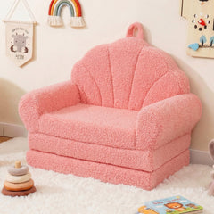 Convertible Kids Sofa 2-in-1 Fold out Toddler Couch Chair to Lounger Bed-Pink