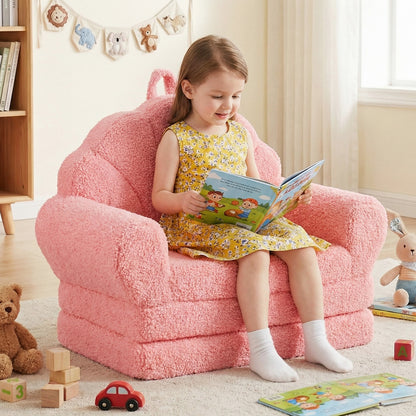 Convertible Kids Sofa 2-in-1 Fold out Toddler Couch Chair to Lounger Bed-Pink