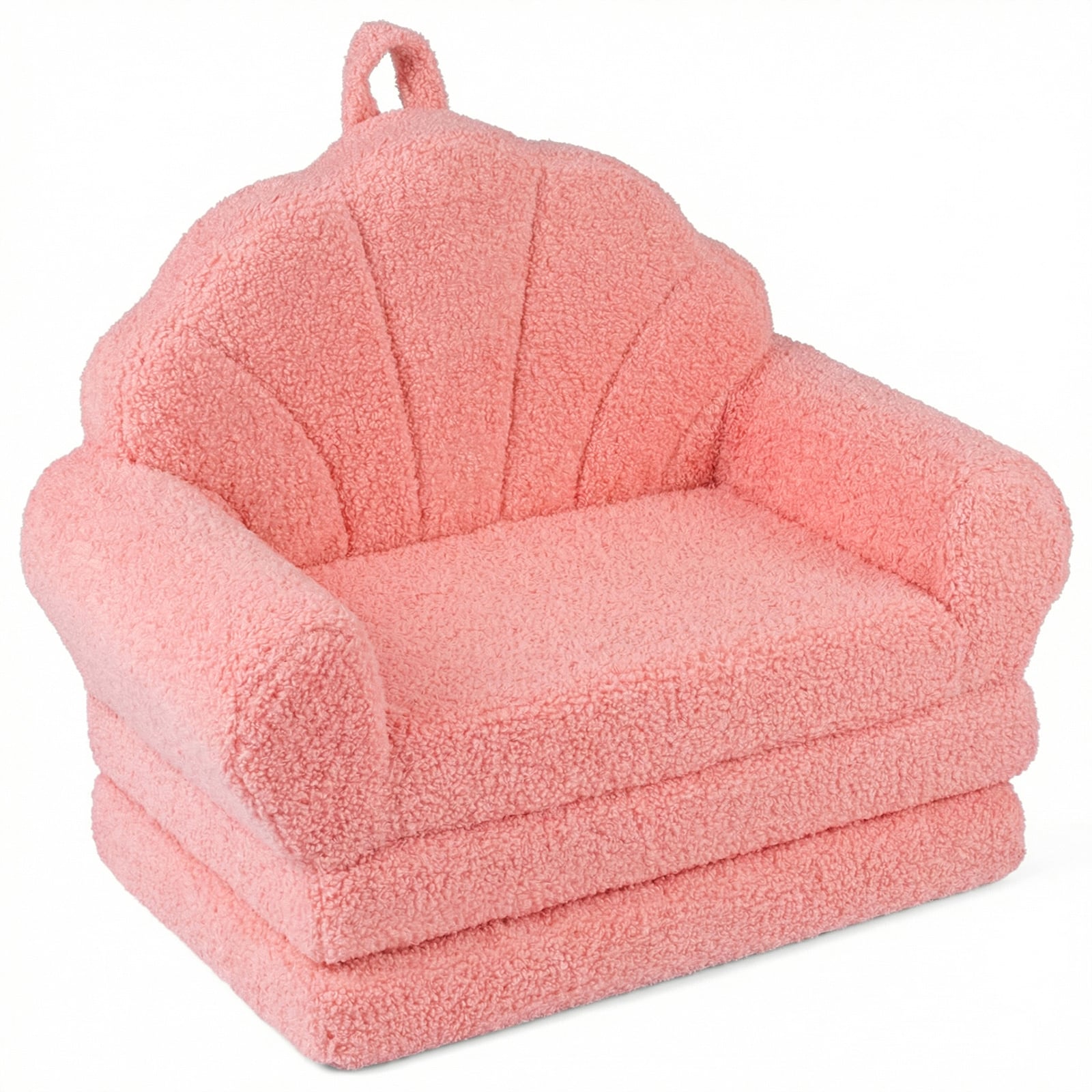 Convertible Kids Sofa 2-in-1 Fold out Toddler Couch Chair to Lounger Bed-Pink