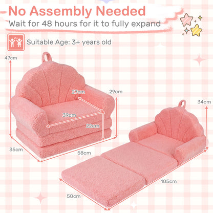 Convertible Kids Sofa 2-in-1 Fold out Toddler Couch Chair to Lounger Bed-Pink