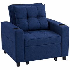 HOMCOM 3-in-1 Single Sofa Bed, Convertible Sleeper Chair Bed - Dark Blue