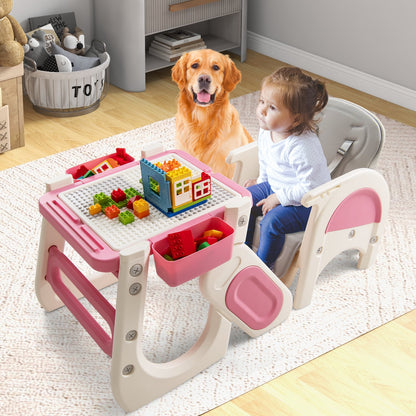 Convertible Baby High Chair with Double-layer Tray and Adjustable Backrest-Pink