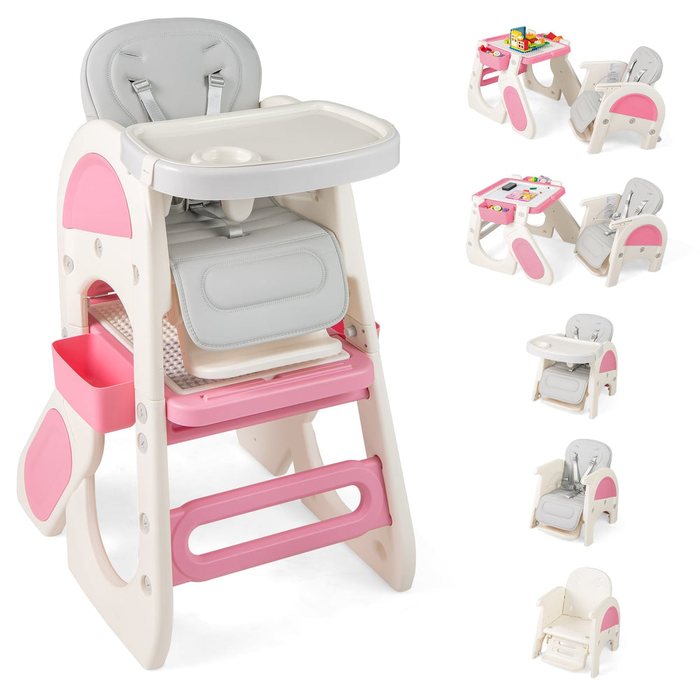 Convertible Baby High Chair with Double-layer Tray and Adjustable Backrest-Pink