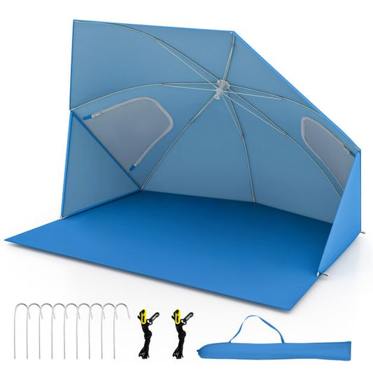 2-In-1 Convertible Beach Tent with Roll-Up Windows for 2-4 People-Blue