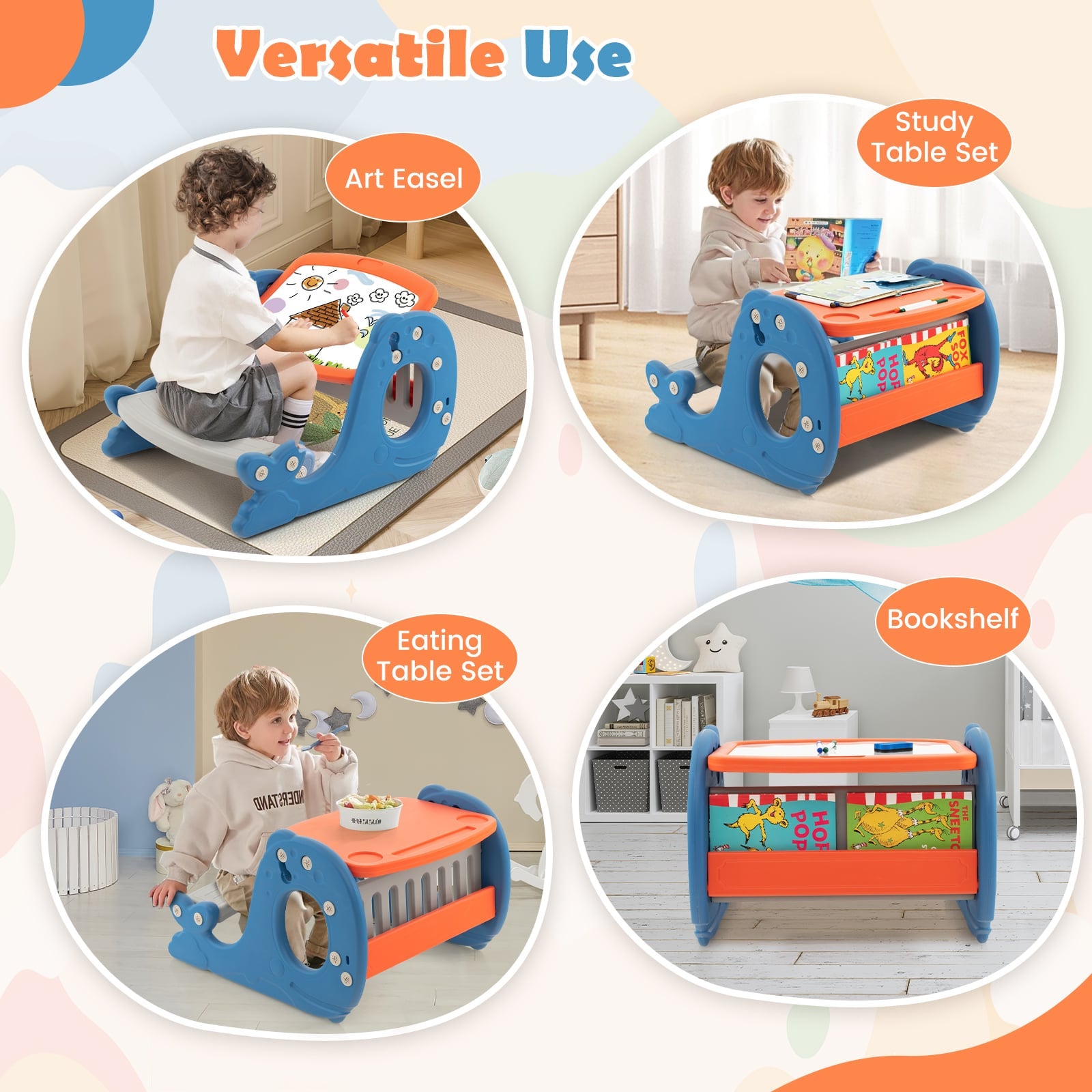 Multi-functional Convertible Kids Activity Table Set-Blue