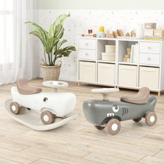 Kids 3-in-1 Convertible Rocking Horse and Sliding Car for Indoor Outdoor Use-Grey