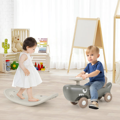 Kids 3-in-1 Convertible Rocking Horse and Sliding Car for Indoor Outdoor Use-Grey