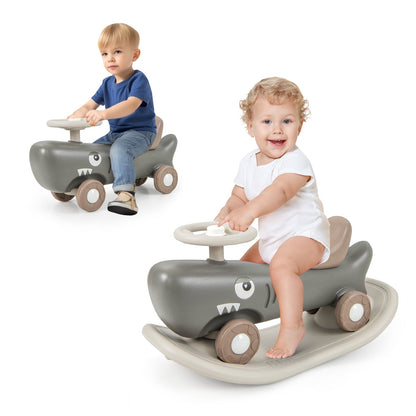 Kids 3-in-1 Convertible Rocking Horse and Sliding Car for Indoor Outdoor Use-Grey