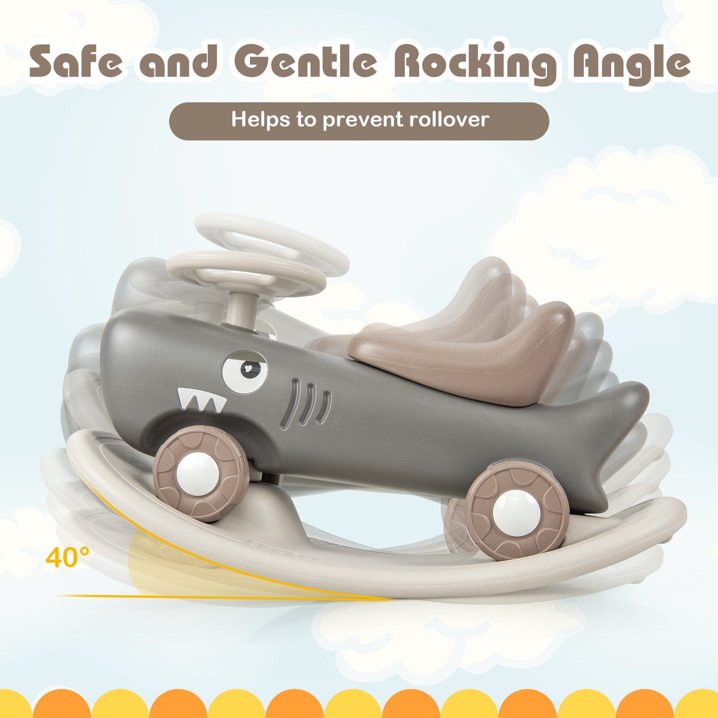 Kids 3-in-1 Convertible Rocking Horse and Sliding Car for Indoor Outdoor Use-Grey