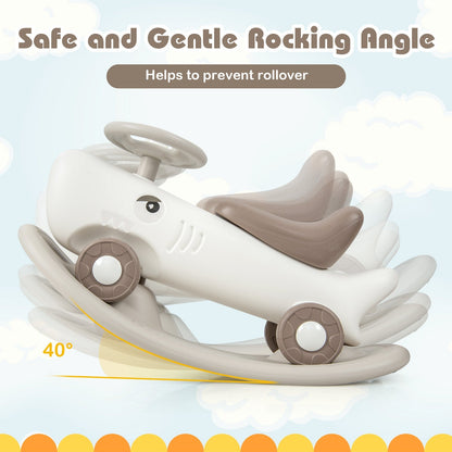 Kids 3-in-1 Convertible Rocking Horse and Sliding Car for Indoor Outdoor Use-White