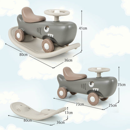 Kids 3-in-1 Convertible Rocking Horse and Sliding Car for Indoor Outdoor Use-Grey