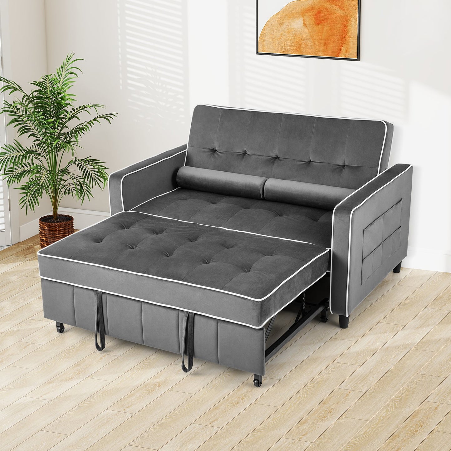 3-in-1 Convertible Sleeper Sofa Bed Pull Out Couch Bed-Grey