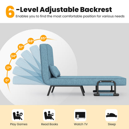 Convertible Sofa Bed 4-in-1 with 6-Position Adjustable Backrest-Lake Blue