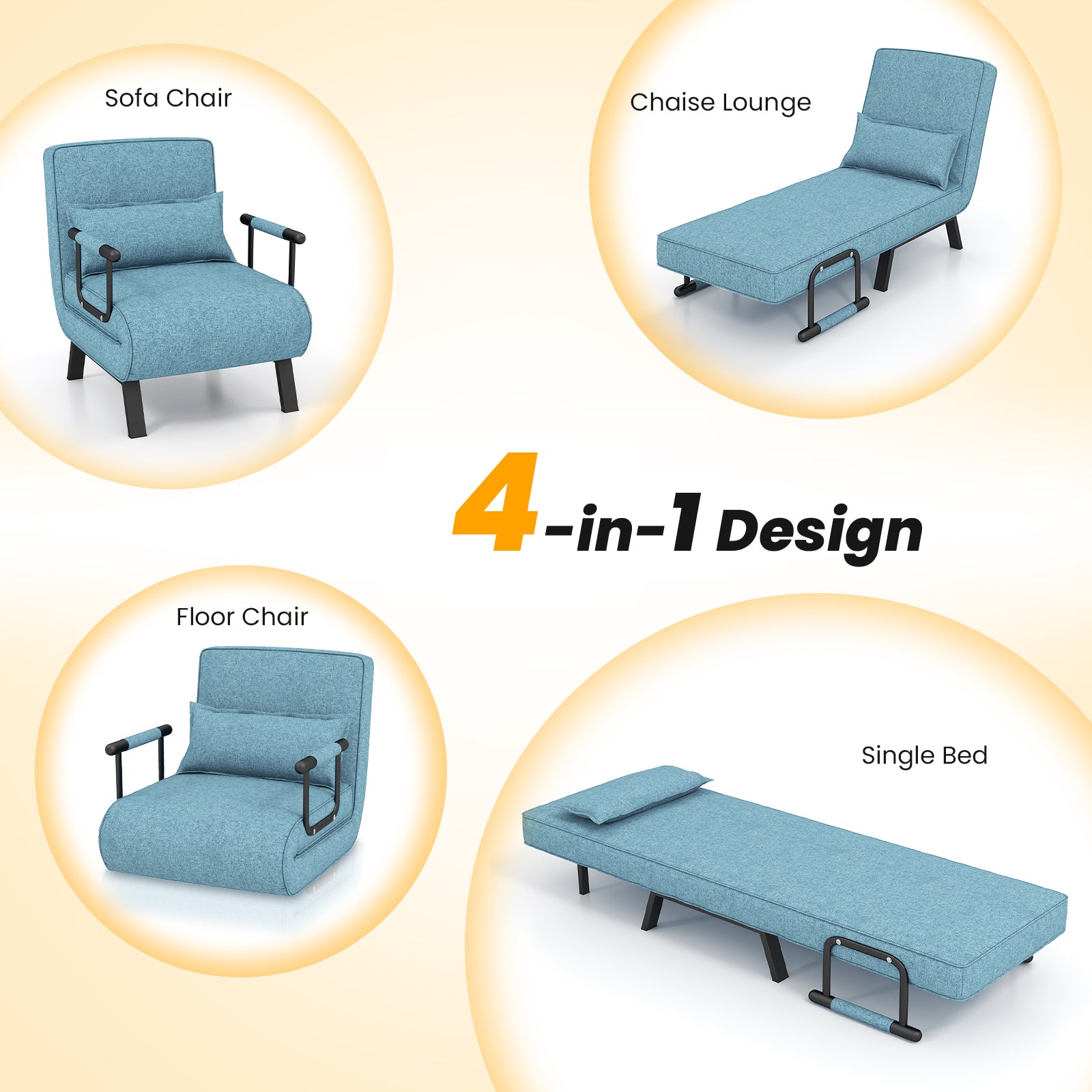 Convertible Sofa Bed 4-in-1 with 6-Position Adjustable Backrest-Lake Blue