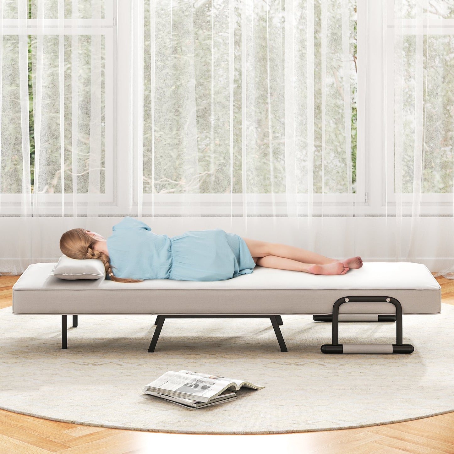 Convertible Sofa Bed 4-in-1 with 6-Position Adjustable Backrest-Beige