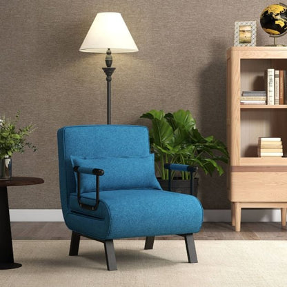 Folding 6 Position Convertible Sleeper Bed Armchair Lounge Couch with Pillow-Blue