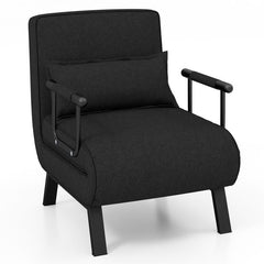 Folding 6 Position Convertible Sleeper Bed Armchair Lounge Couch with Pillow-Black