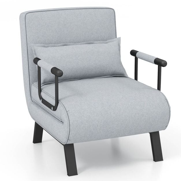 Folding 6 Position Convertible Sleeper Bed Armchair Lounge with Pillow-Light Gray