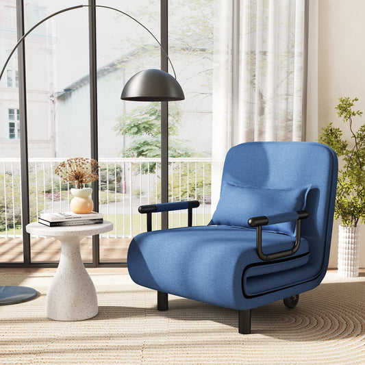 3-in-1 Convertible Sofa Bed with 5-Position Adjustable Backrest-Blue